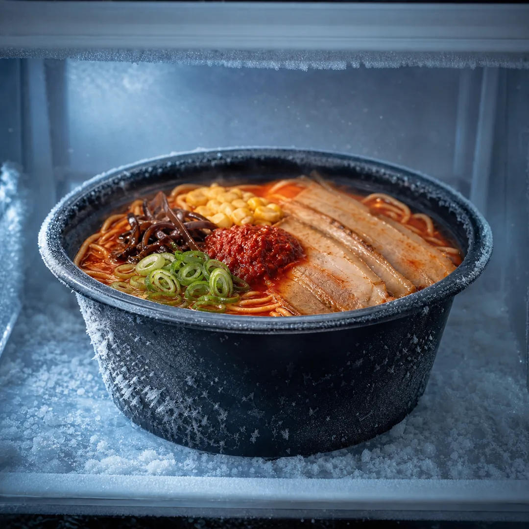 Confezione di ramen NUDO senza glutine nel freezer, pronta da preparare in 5 minuti