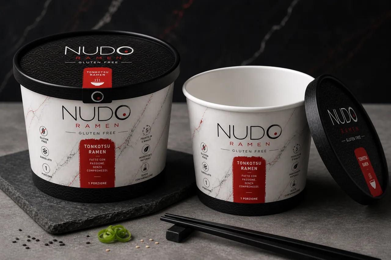 Confezione di ramen per celiaci NUDO con etichetta gluten free, senza contaminazione e surgelato